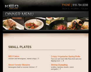 View KEO Asian Cuisine Dinner Menu